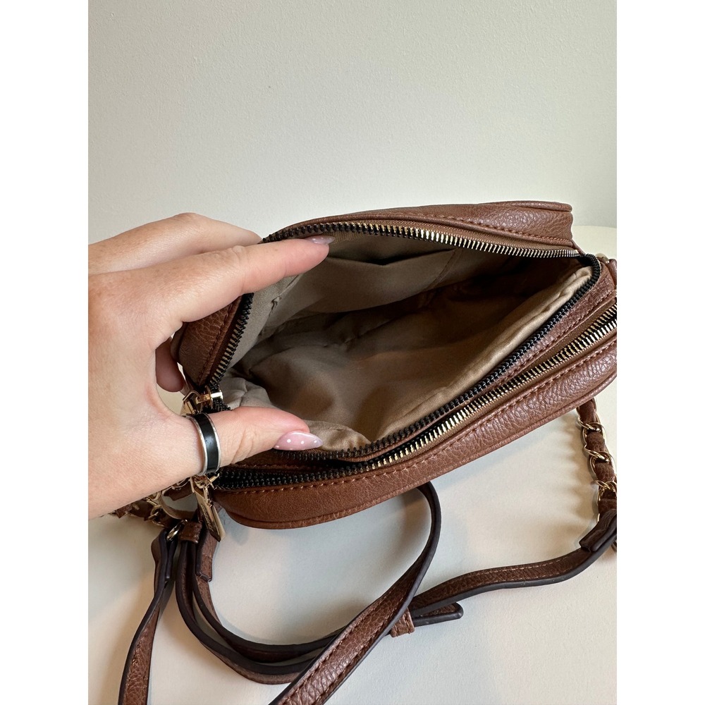 Gussaci Brown Pebbled Faux Leather Crossbody Camera Bag with Tassel Accent - Picture 9 of 10